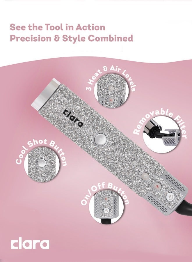 كلارا Multi Styler for All Hair Types 6-in-1 Styling Tool with Auto-Wrap Curlers, Blow Dryer, Round &amp; Oval Brush ? 1500W Ionic Hair Styler for Frizz-Free Waves &amp; Salon Blowouts Diamond Silver - Image 4