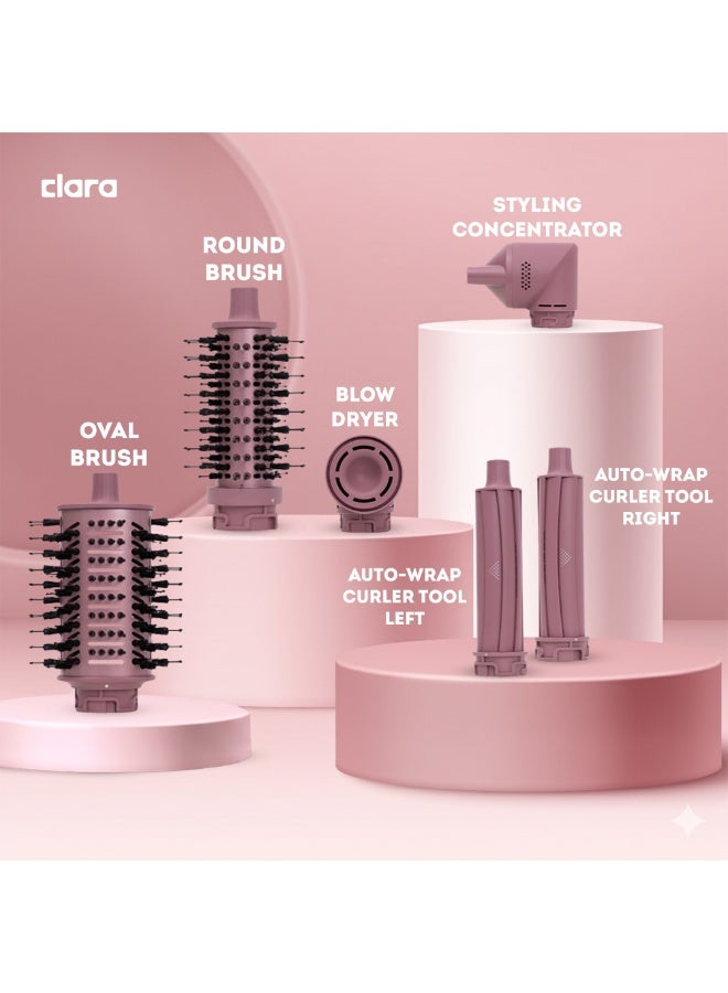 كلارا Multi Styler for All Hair Types 6-in-1 Styling Tool with Auto-Wrap Curlers, Blow Dryer, Round &amp; Oval Brush ? 1500W Ionic Hair Styler for Frizz-Free Waves &amp; Salon Blowouts Diamond Candy - Image 5