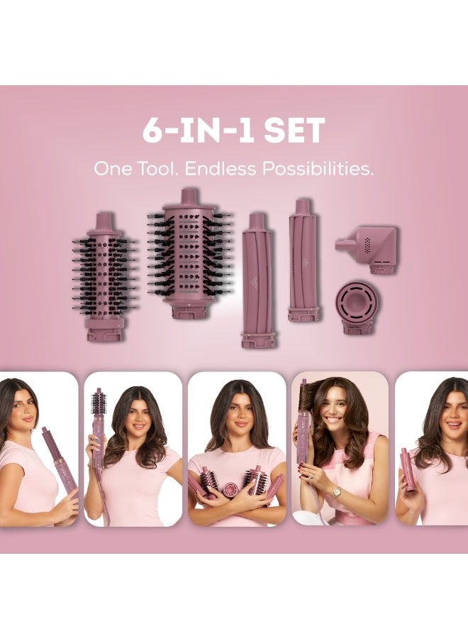 كلارا Multi Styler for All Hair Types 6-in-1 Styling Tool with Auto-Wrap Curlers, Blow Dryer, Round &amp; Oval Brush ? 1500W Ionic Hair Styler for Frizz-Free Waves &amp; Salon Blowouts Diamond Candy - Image 2