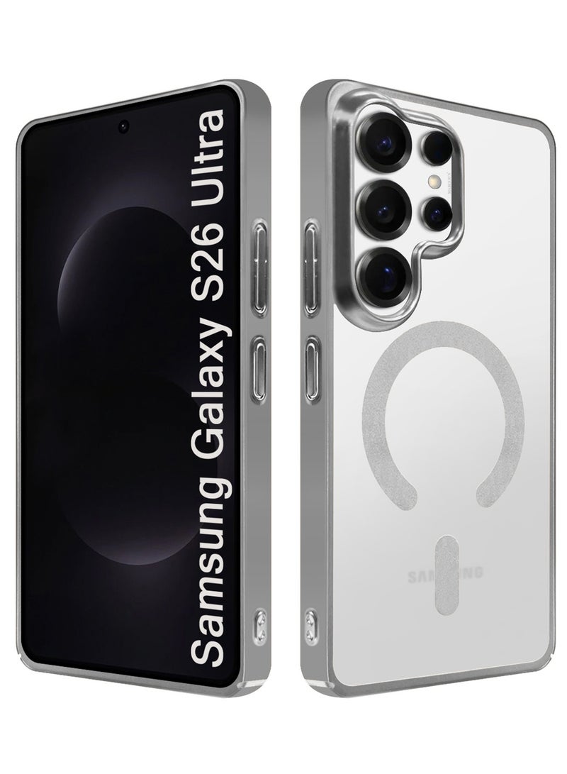 مارجون Magnetic Electroplated Protective Case for S26 Ultra - Transparent Back and Lens Shield Silver - Image 1