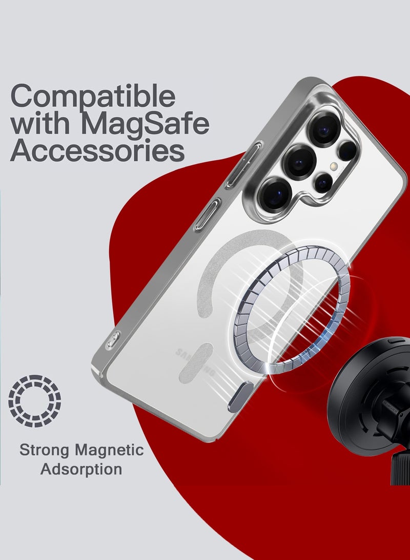 مارجون Magnetic Electroplated Protective Case for S26 Ultra - Transparent Back and Lens Shield Silver - Image 4