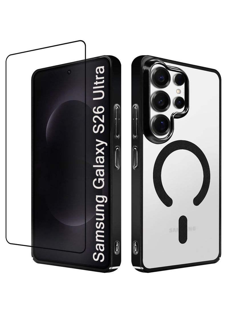 MARGOUN Magnetic Electroplated Protective Case for S26 Ultra - Transparent Back and Lens Shield with 3D Screen Protector Black-1 - Image 1