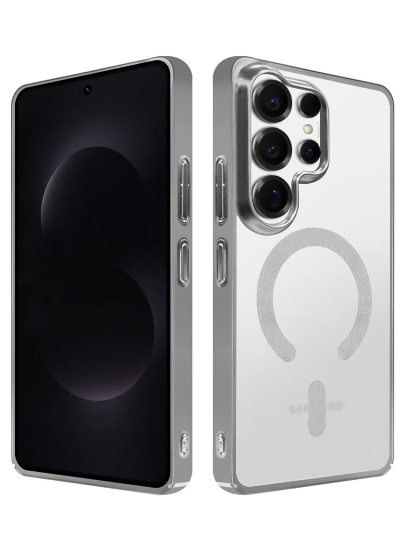 مارجون Magnetic Electroplated Protective Case for S26 Ultra - Transparent Back and Lens Shield with 3D Screen Protector Silver-1 - Image 4