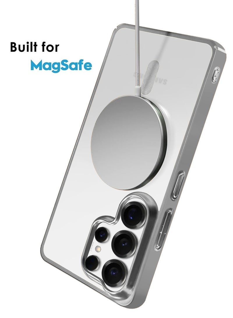 مارجون Magnetic Electroplated Protective Case for S26 Ultra - Transparent Back and Lens Shield with 3D Screen Protector Silver-1 - Image 5