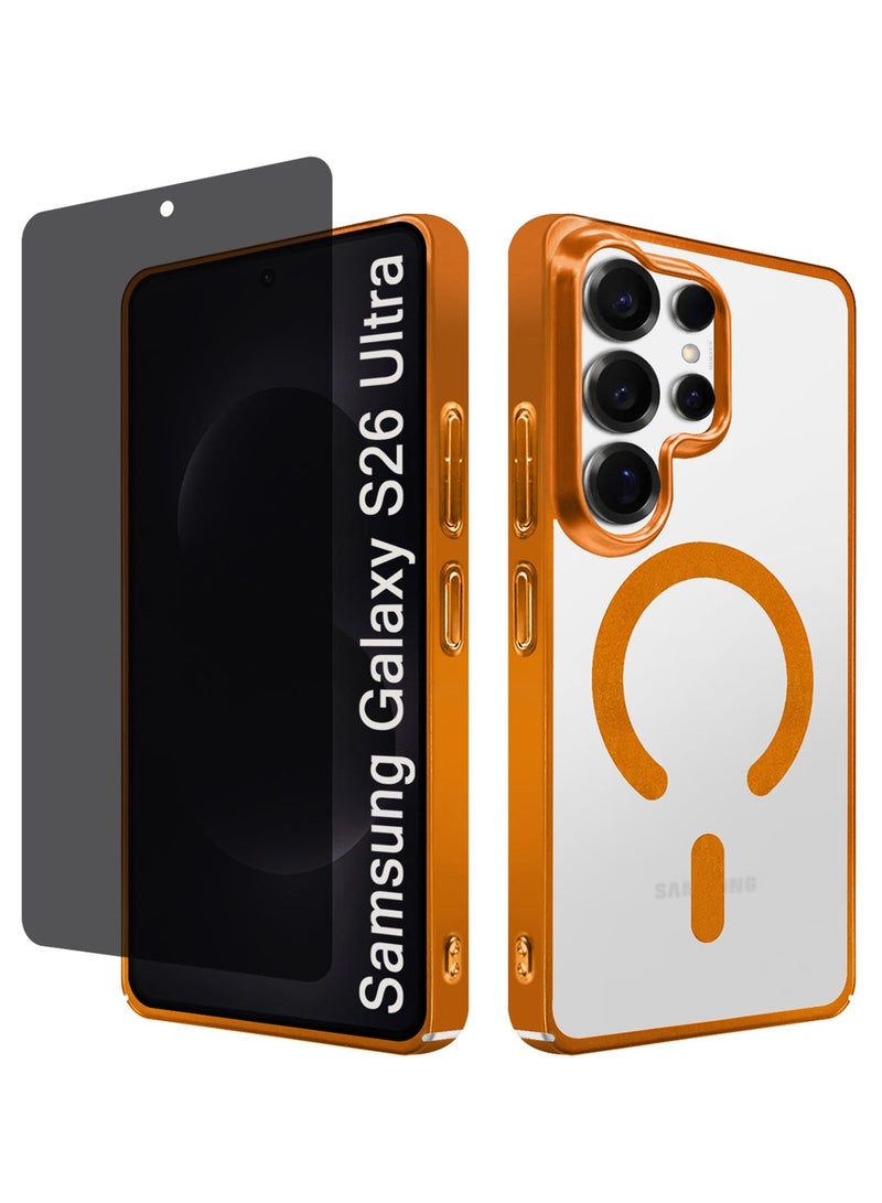 MARGOUN Magnetic Electroplated Protective Case for S26 Ultra - Transparent Back and Lens Shield with Privacy Screen Protector Cosmic Orange-2 - Image 1