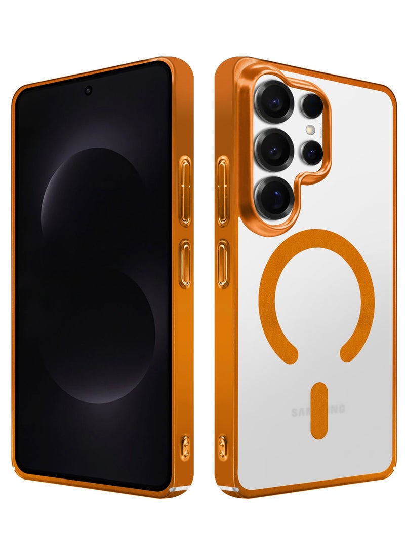 MARGOUN Magnetic Electroplated Protective Case for S26 Ultra - Transparent Back and Lens Shield with Privacy Screen Protector Cosmic Orange-2 - Image 4