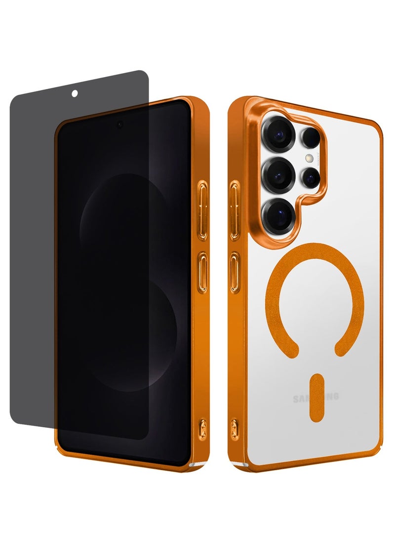 MARGOUN Magnetic Electroplated Protective Case for S26 Ultra - Transparent Back and Lens Shield with Privacy Screen Protector Cosmic Orange-2 - Image 2