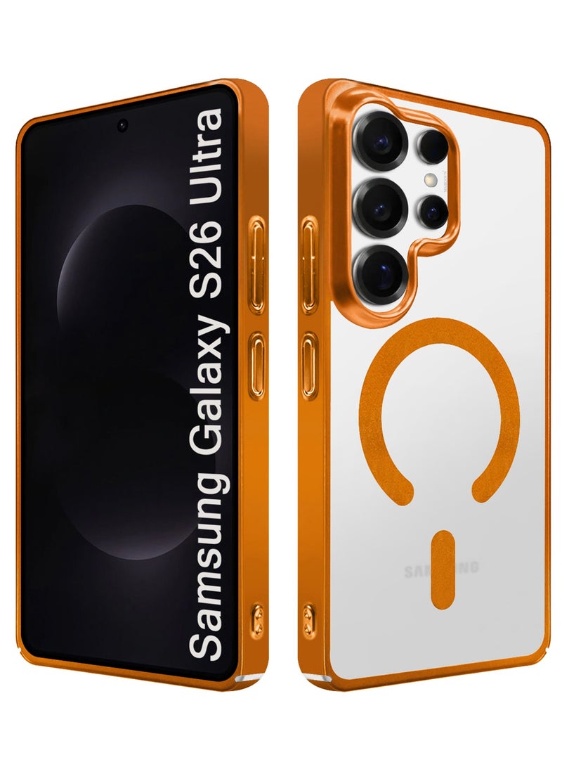 MARGOUN Magnetic Electroplated Protective Case for S26 Ultra - Transparent Back and Lens Shield with Privacy Screen Protector Cosmic Orange-2 - Image 3