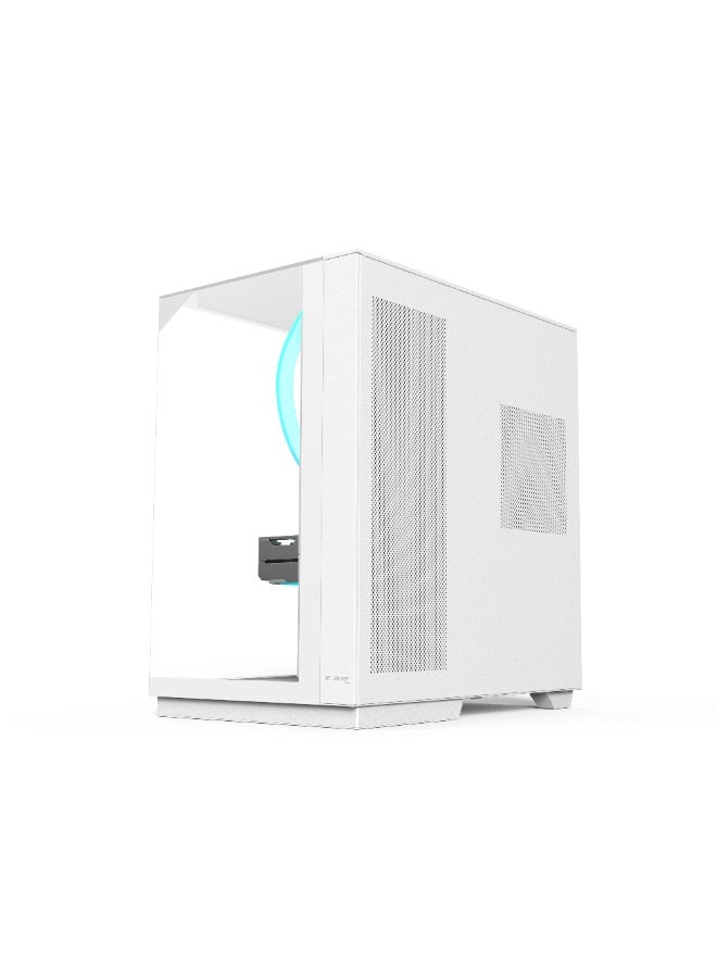 أيسر حافظة كمبيوتر V333 ATX، لوحات زجاجية مقسّاة في الأعلى، الأمام والجانب، 8 مراوح RGB مثبتة مسبقًا مع جهاز تحكم عن بُعد، إطار من فولاذ SPCC، 3 منافذ USB، دعم لوحات الأم ATX/M-ATX/ITX، مع دعم للمراوح الخلفية والسفلية والجانبية، حافظة ألعاب بيضاء - Image 5