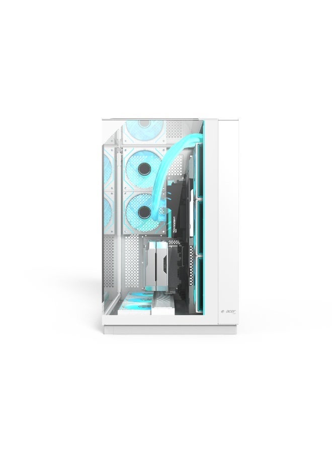 أيسر حافظة كمبيوتر V333 ATX، لوحات زجاجية مقسّاة في الأعلى، الأمام والجانب، 8 مراوح RGB مثبتة مسبقًا مع جهاز تحكم عن بُعد، إطار من فولاذ SPCC، 3 منافذ USB، دعم لوحات الأم ATX/M-ATX/ITX، مع دعم للمراوح الخلفية والسفلية والجانبية، حافظة ألعاب بيضاء - Image 2