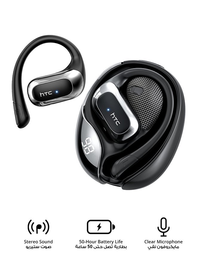 إتش تي سي NE21 OWS Wireless Earbuds, Bluetooth 5.4, AI Translator Earphones, Open-Ear Sport Design, ENC Noise Reduction, HD Bass Sound, Touch Control, Lightweight, 50-Hour Battery Life, Black black - Image 1