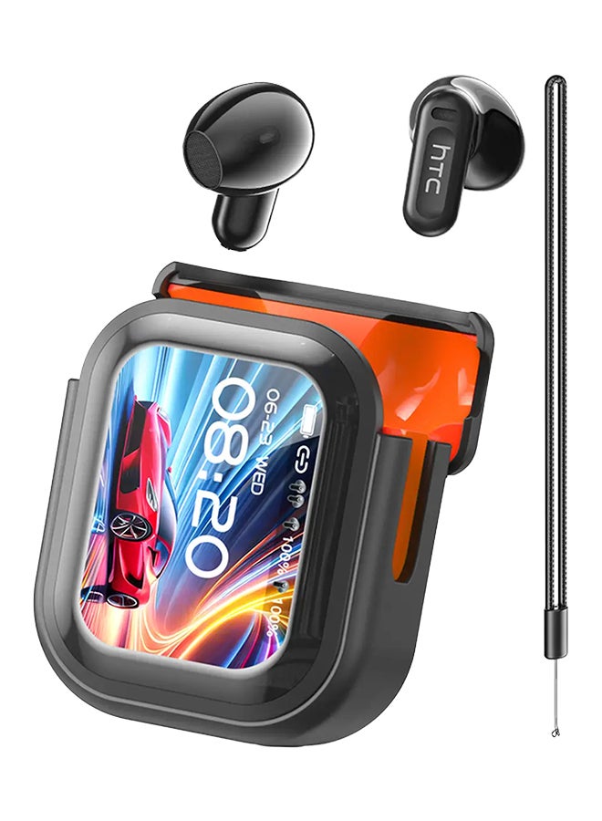 إتش تي سي سماعات أذن لاسلكية NE20 TWS، بلوتوث 6.0، علبة شحن بشاشة LCD، مترجم ذكي، إلغاء نشط للضوضاء، مقاومة للماء، عمر بطارية 24 ساعة، تشغيل موسيقي لمدة 4 ساعات، تحكم باللمس، ميكروفون مدمج، أسود - Image 3