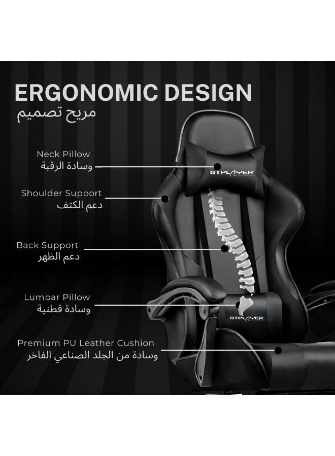 GTPLAYER #1USA Ergonomic Gaming Chair with Adjustable Lumbar Support Cushion, Headrest & Armrests – PU Leather Computer Video Game Desk Chair for Gaming & Office - Black black - Image 3