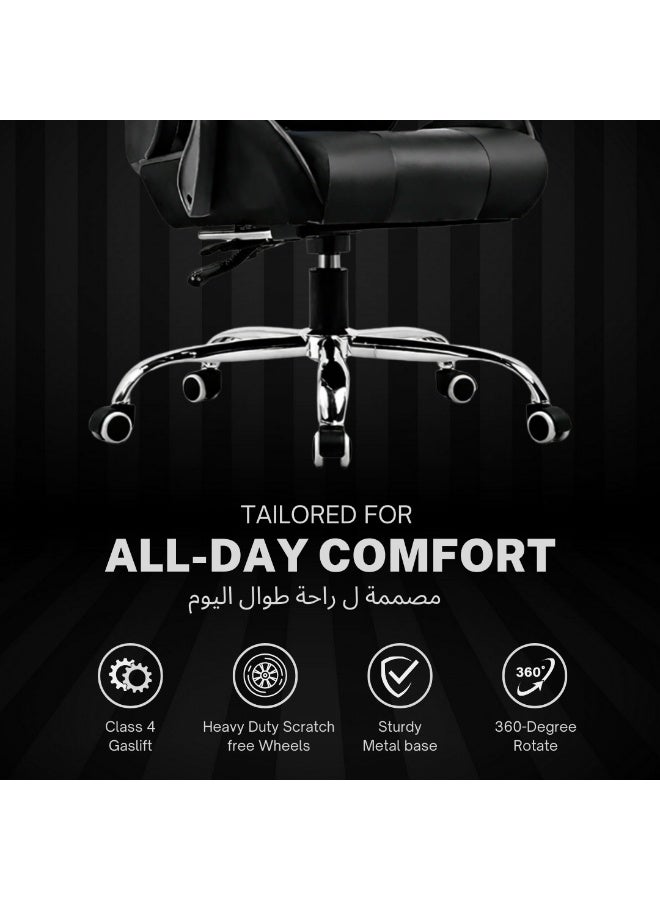 GTPLAYER #1USA Ergonomic Gaming Chair with Adjustable Lumbar Support Cushion, Headrest & Armrests – PU Leather Computer Video Game Desk Chair for Gaming & Office - Black black - Image 5