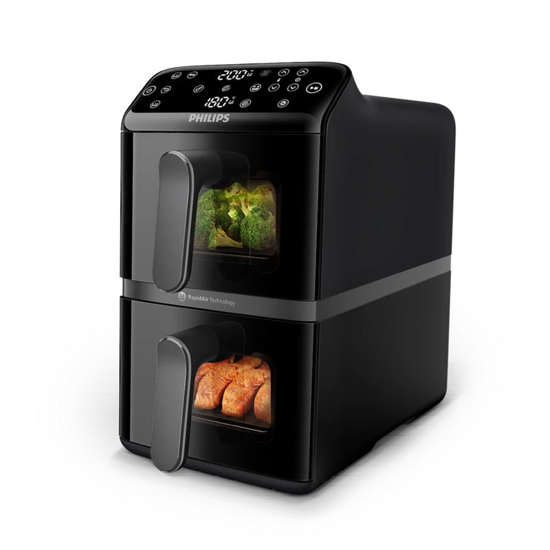 Philips Stacked Dual Basket Air Fryer, 2 Stacked Basket Drawers, 6 Preset Functions and 13 ways to cook, Touchscreen - 10 L 2750 W NA460/09 Black - Image 2