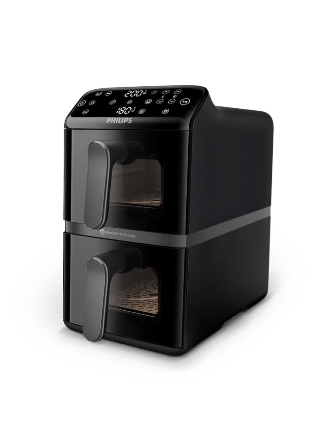 Philips Stacked Dual Basket Air Fryer, 2 Stacked Basket Drawers, 6 Preset Functions and 13 ways to cook, Touchscreen - 10 L 2750 W NA460/09 Black - Image 1