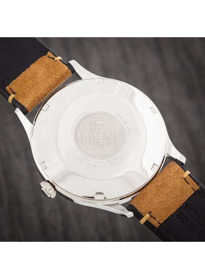 ORIENT Men's Mechanical Classic Men's Watch TAC08003A0, 42mm Black Dial, Leather Strap, 30m WR - Image 4