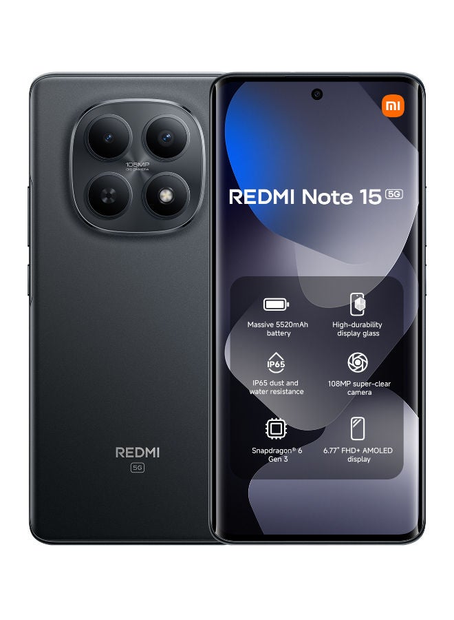 شاومي Redmi Note 15 Dual SIM Black 8GB RAM 256GB 5G - Middle East Version - Image 1