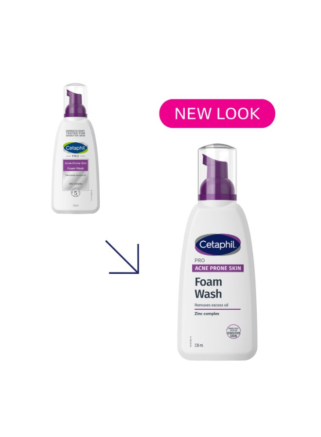 Cetaphil PRO Acne Prone Skin, Oil Control Foam Face Wash, For Oily and Sensitive Skin, DermaControl, White 236ml - Image 2