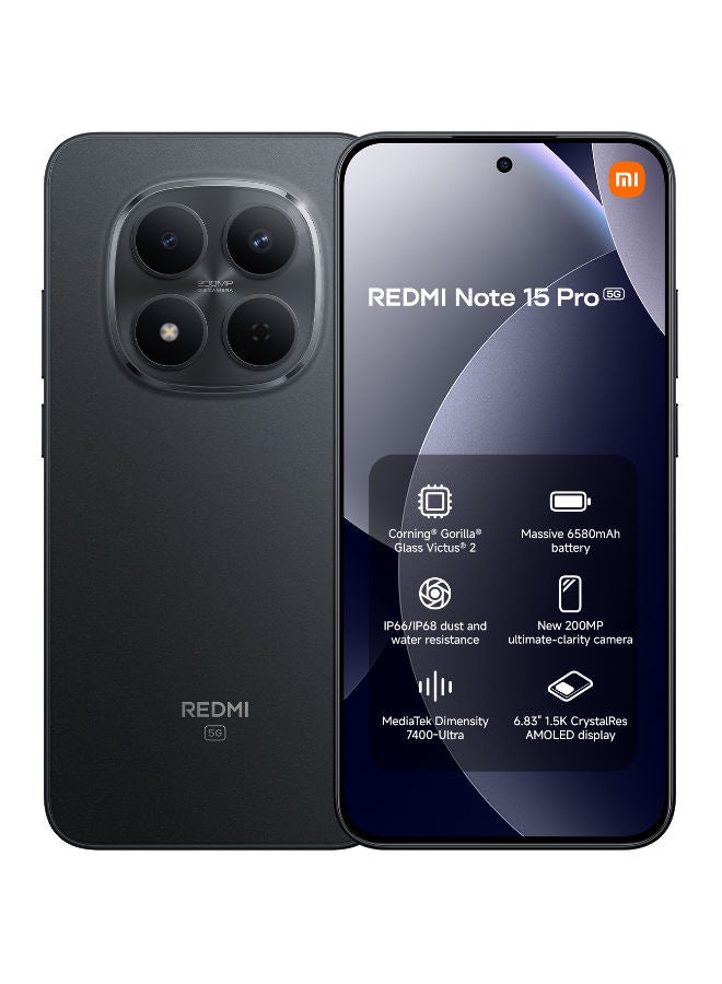 شاومي Redmi Note 15 Pro Dual SIM Black 12GB RAM 512 5G - Middle East Version - Image 1
