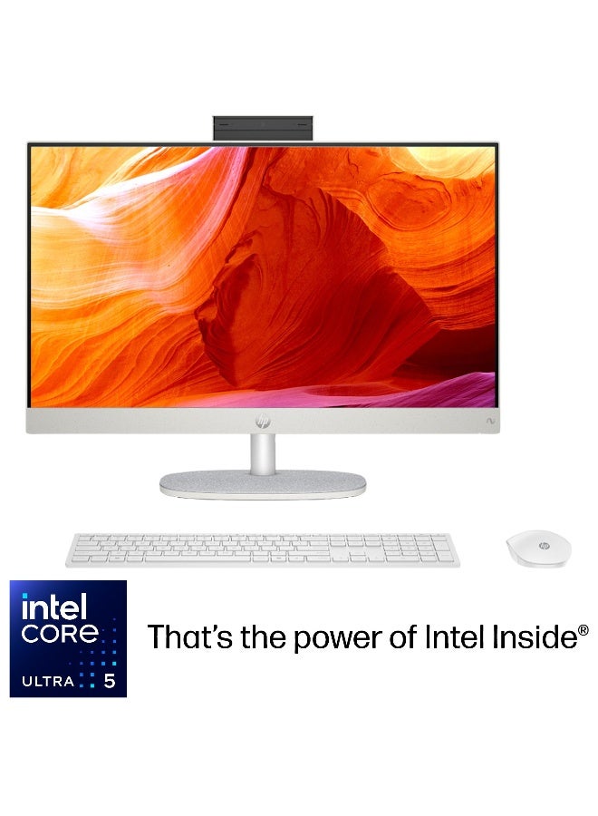 HP All-in-One Desktop – Intel Core Ultra 5 225U / 23.8inch FHD / 512GB SSD / 16GB RAM / Intel UHD Graphics / Windows 11 Home English/Arabic White - Image 1