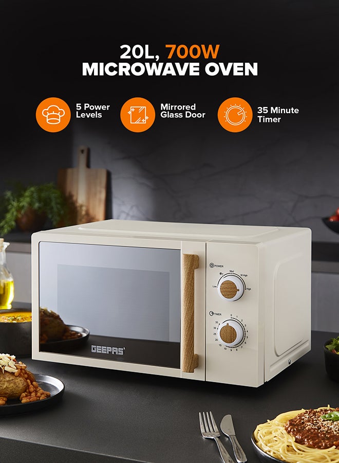 GEEPAS 20 L Microwave Oven 5 Power Levels | Cooking End Signal and LED Light, 35 Minute Timer | Mirrored Glass Door, Perfect for Preparing Simple Dishes, Oatmeal, Soups, Microwave-Friendly Recipes| 2 Years Warranty 20 L 700 W GMO34062UK-CR Cream - Image 4