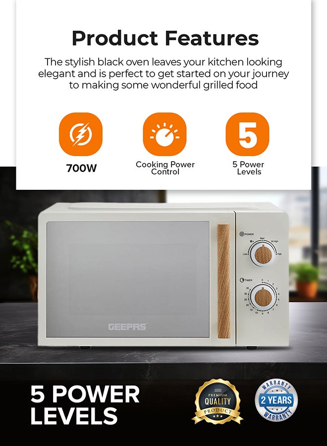 GEEPAS 20 L Microwave Oven 5 Power Levels | Cooking End Signal and LED Light, 35 Minute Timer | Mirrored Glass Door, Perfect for Preparing Simple Dishes, Oatmeal, Soups, Microwave-Friendly Recipes| 2 Years Warranty 20 L 700 W GMO34062UK-CR Cream - Image 5