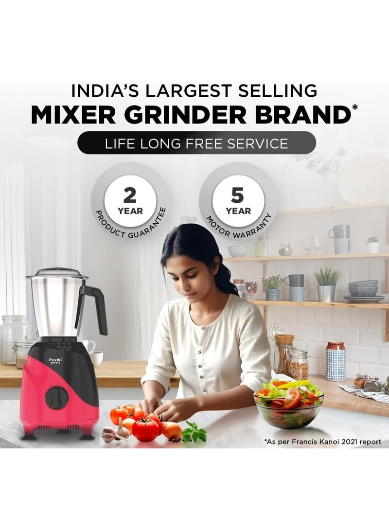 Preethi Peppy Mixer Grinder for Kitchen| 750 Watt Mixie, 3 jars | 5yr Motor Warranty & Lifelong Free Service | Black/Red (MG-245) 1.5 L 750 W MG-245 Red/Black - Image 2