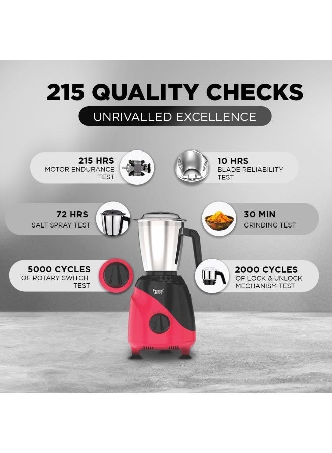 Preethi Peppy Mixer Grinder for Kitchen| 750 Watt Mixie, 3 jars | 5yr Motor Warranty & Lifelong Free Service | Black/Red (MG-245) 1.5 L 750 W MG-245 Red/Black - Image 3