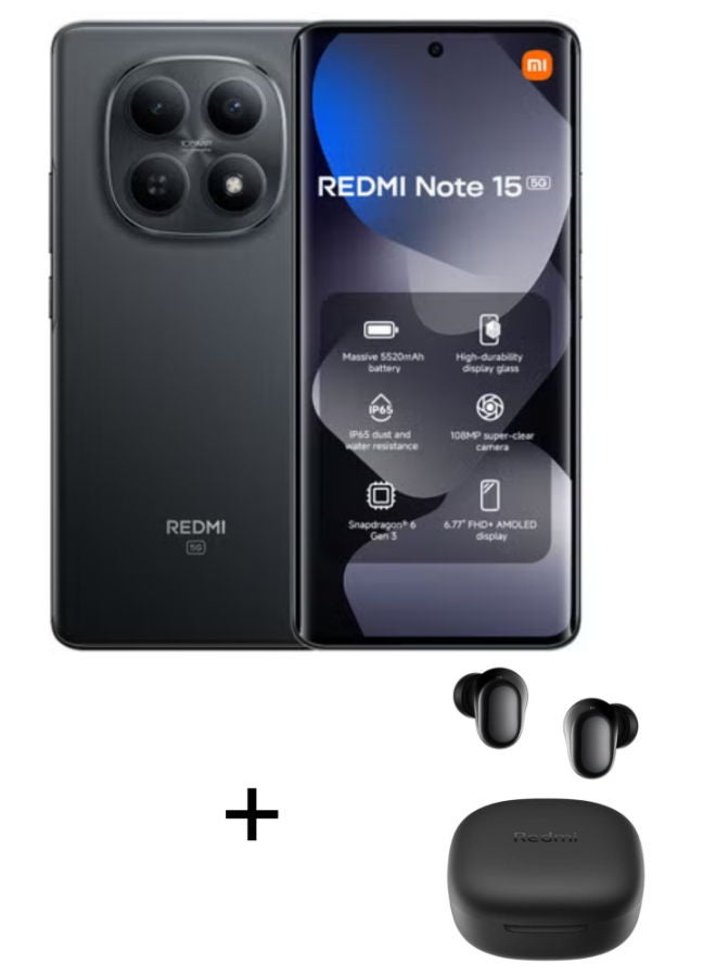 Xiaomi Redmi Note 15 Dual SIM Black 12GB RAM 512GB 5G With Free Buds 6 Play (Color of gift may vary) - Image 1