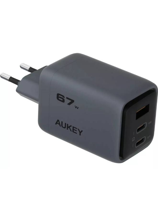 AUKEY Comet Mix 3 67W PD Wall Charger with GaN Technology PA-C3 grey - Image 1