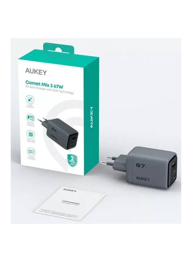 AUKEY Comet Mix 3 67W PD Wall Charger with GaN Technology PA-C3 grey - Image 2