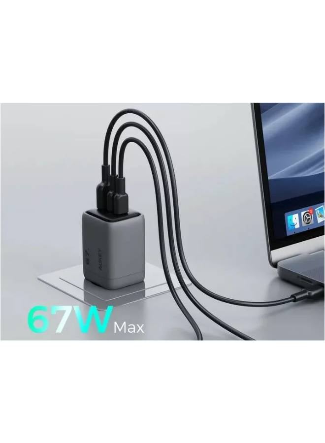 AUKEY Comet Mix 3 67W PD Wall Charger with GaN Technology PA-C3 grey - Image 3