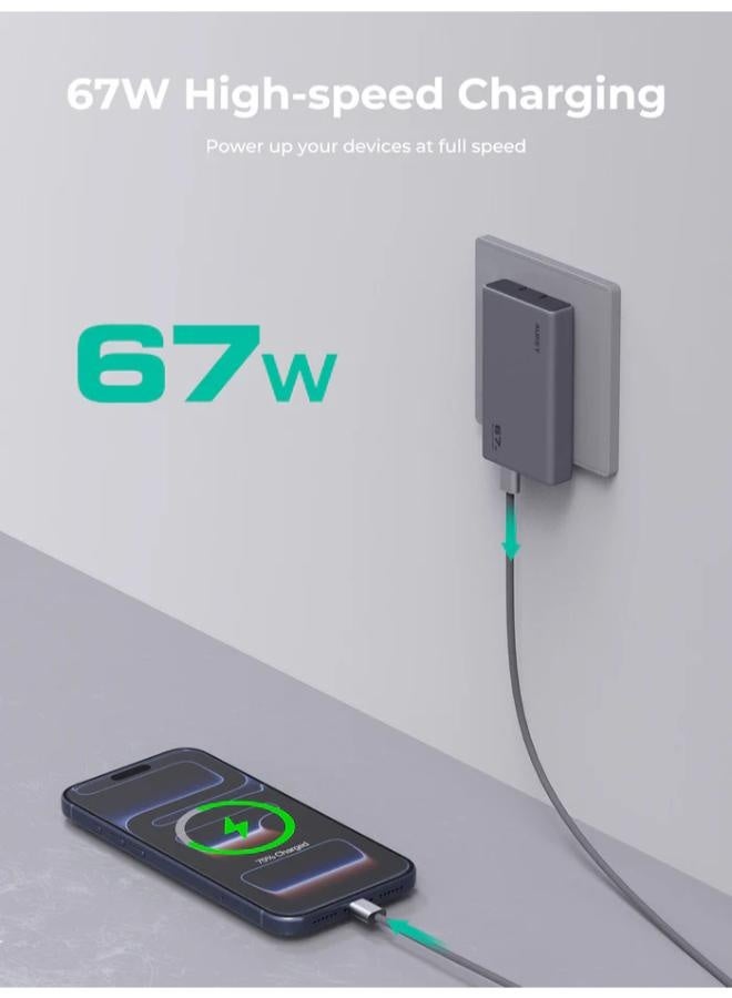 أوكي AUKEY Comet Slim 67W PD Wall Charger with GaN Technology PA-C4 grey - Image 2