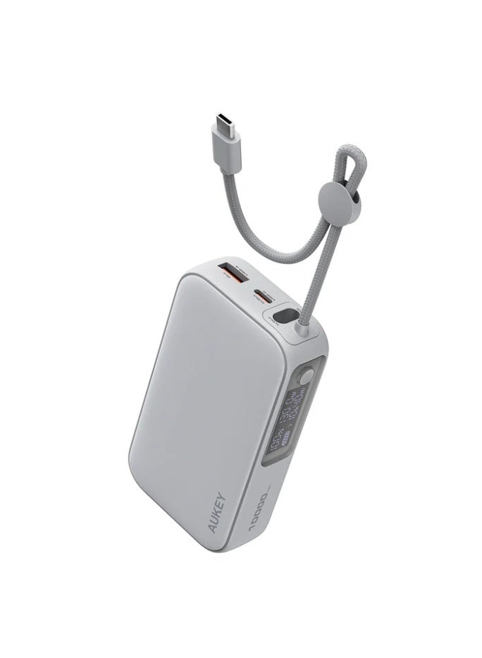 أوكي AUKEY Spark Sling 10000 Compact Fast Charging Power Bank with Built-in USB-C Cable PB-Y47 white - Image 1