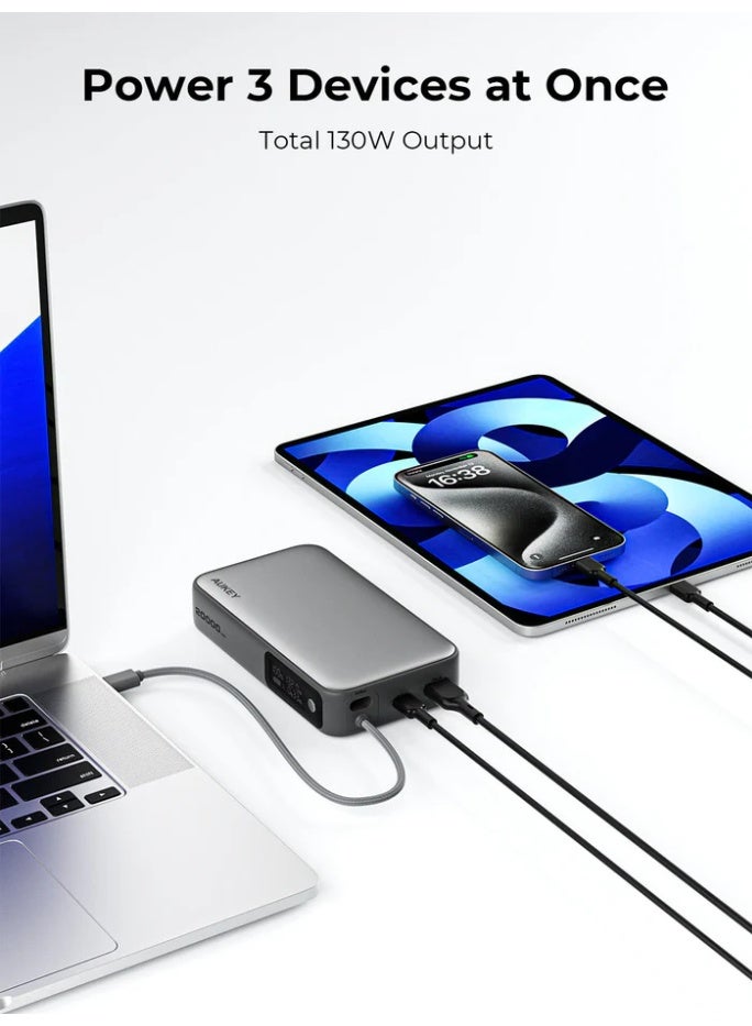 أوكي AUKEY Spark Sling 20000 Compact Fast Charging Power Bank with Built-in USB-C Cable PB-Y48 grey - Image 5