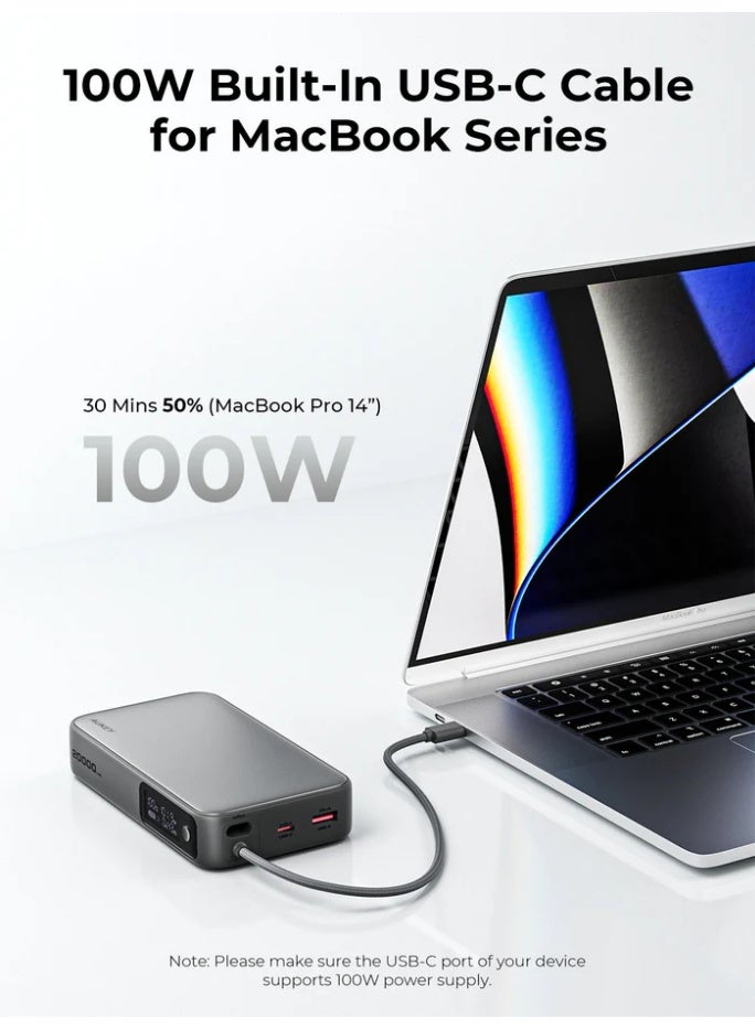 أوكي AUKEY Spark Sling 20000 Compact Fast Charging Power Bank with Built-in USB-C Cable PB-Y48 grey - Image 2