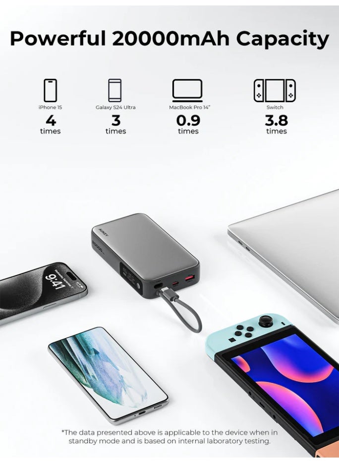 AUKEY Spark Sling 20000 Compact Fast Charging Power Bank with Built-in USB-C Cable PB-Y48 white - Image 3
