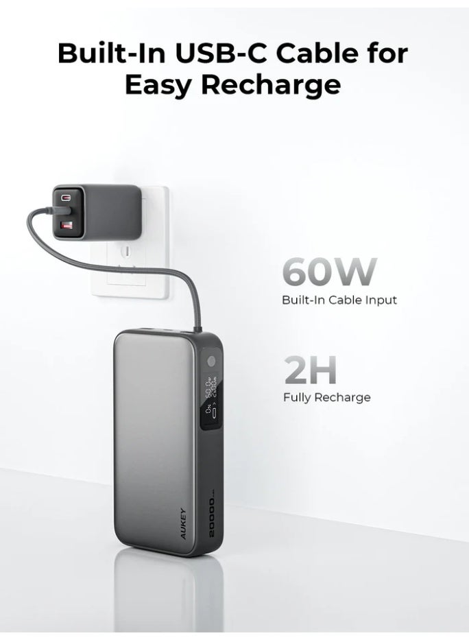 AUKEY Spark Sling 20000 Compact Fast Charging Power Bank with Built-in USB-C Cable PB-Y48 white - Image 4