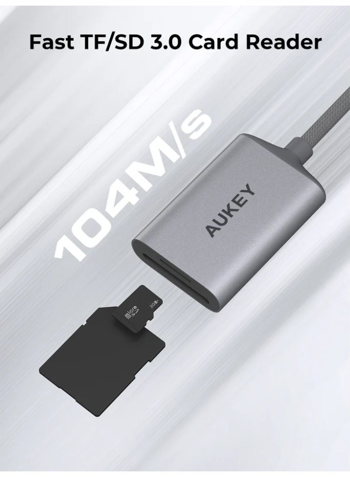 أوكي AUKEY UH-C01 USB-C to Card Reader Hub Adapter grey - Image 5