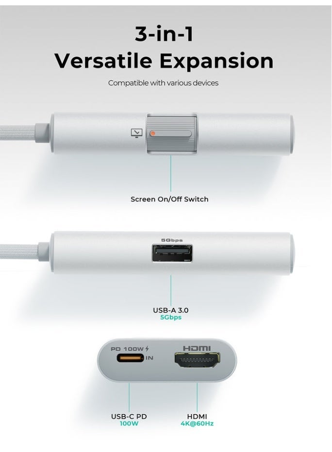 أوكي AUKEY UH-CUH01 TravelDok 3-in-1 USB-C Hub silver - Image 4