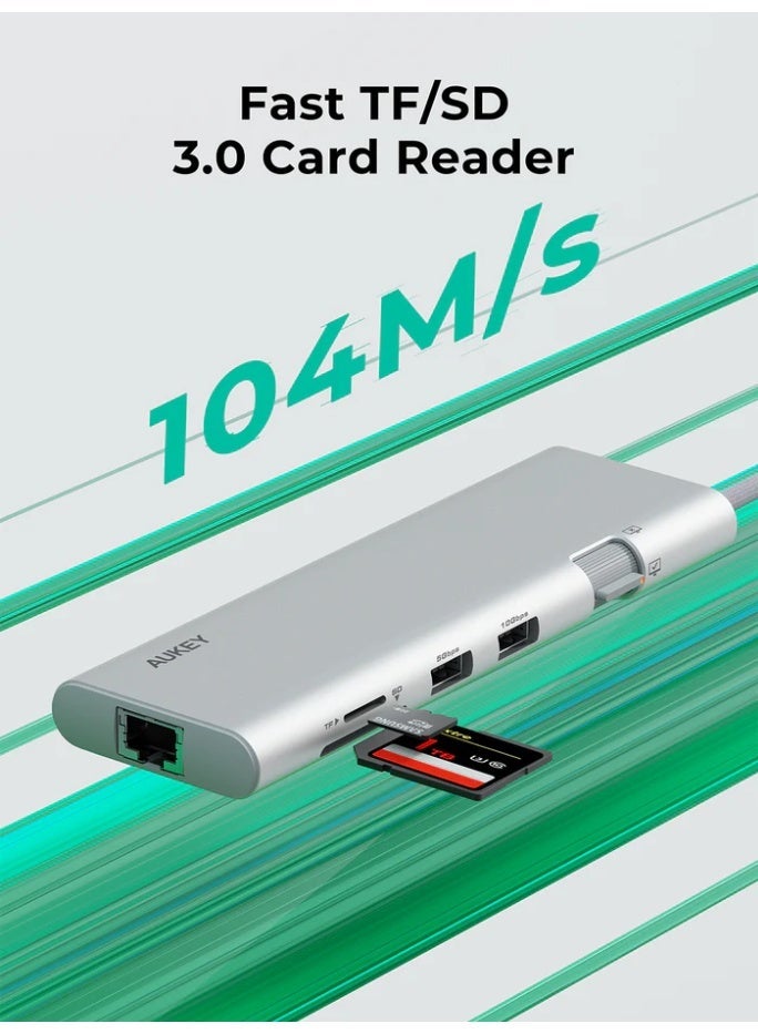 AUKEY UH-CUH03 OfficeDok 10-in-1 USB-C Hub with 2 HDMI Ports silver - Image 2