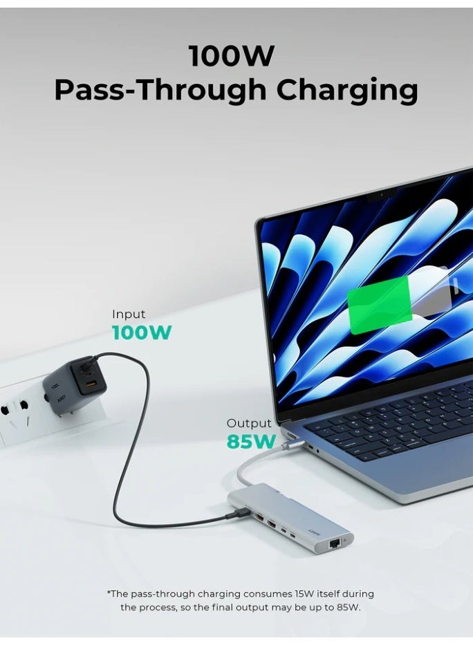 AUKEY UH-CUH03 OfficeDok 10-in-1 USB-C Hub with 2 HDMI Ports silver - Image 3