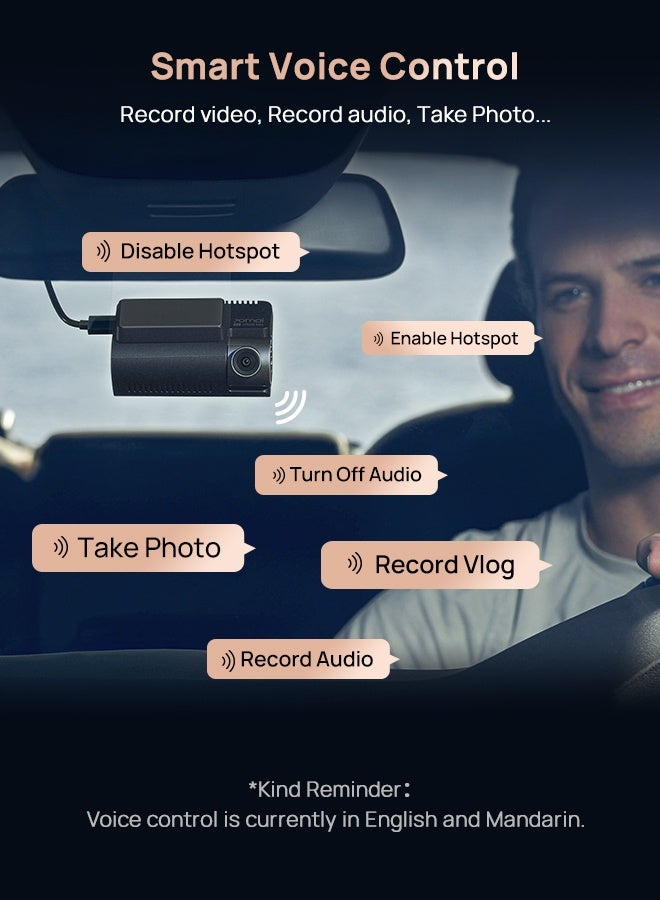 70 ماي A810S-2 Dash Cam 4K Front and Rear, 4K+1080P Car Camera with STARVIS 2 Sensors HDR Night Vision, 4G LTE, ADAS & WiFi 6, 24/7 Parking, Voice Control, Loop Recording, Supercapacitor Support 512GB - Image 4