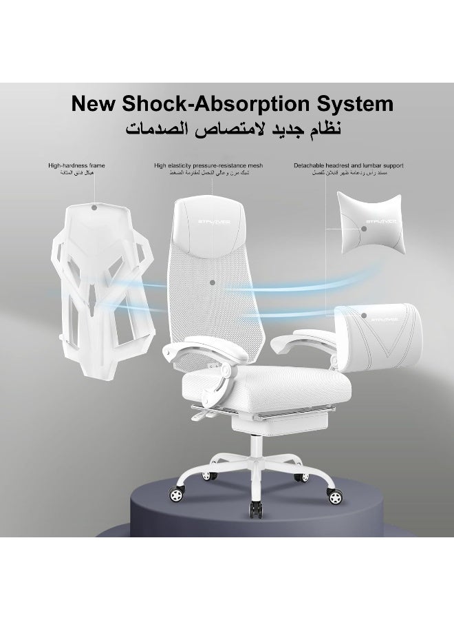 GTPLAYER #1USA Ergonomic Gaming Chair with Footrest, Mesh Back Computer Desk Chair with Recline, Adjustable Headrest & Lumbar Support, Mech Design Video Game Chair for Home, Study & Office (White) white - Image 5