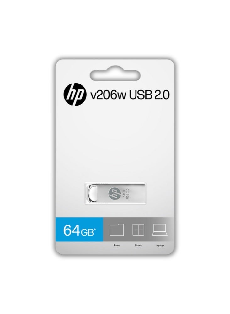 HP v206w 64GB USB 2.0 Flash Drive | Anti-slip grip | HPFD206W-64 Silver - Image 2