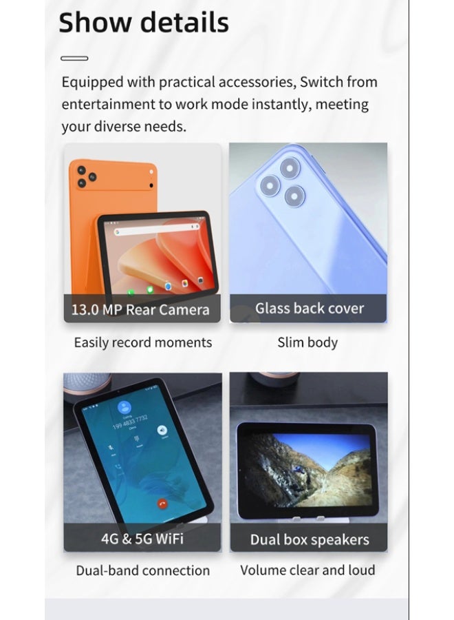 أوتيتو تاب 20 جهاز لوحي 10.1 بوصة 4G للمكالمات، 8GB RAM، 512GB ROM، معالج ثماني النواة، بطارية 8000mAh، كاميرا خلفية 13MP، كاميرا أمامية 8MP، مكبرات صوت مزدوجة، واي فاي 4G و 5G - برتقالي - Image 2