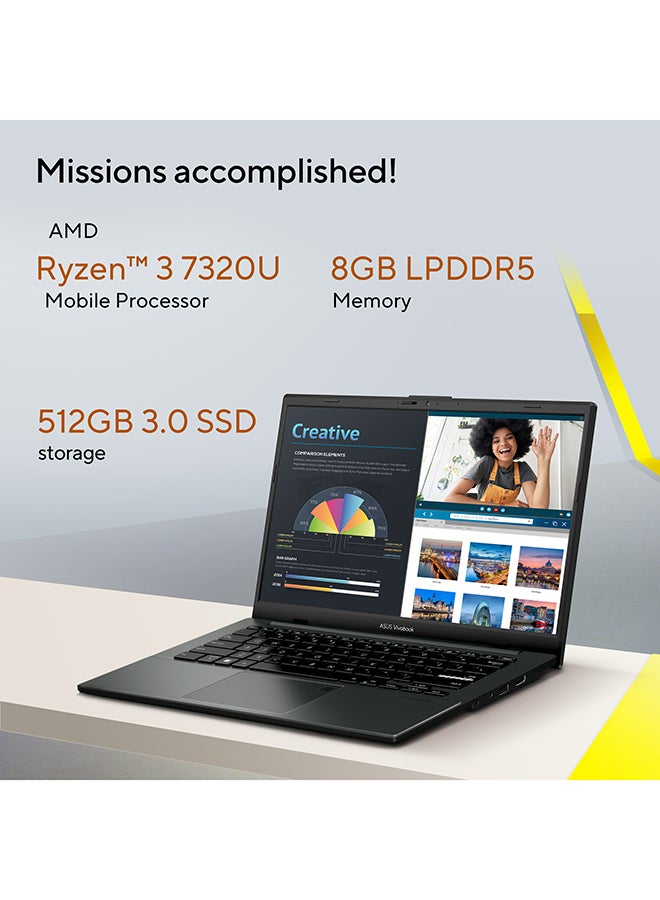 أسوس لابتوب فيفو بوك جو 14 بشاشة 14 بوصة، مع معالج AMD Ryzen 3 7320U/ذاكرة RAM سعة 8 جيجابايت/قرص SSD سعة 512 جيجابايت/رسومات AMD Radeon™/ويندوز 11 هوم - Image 2