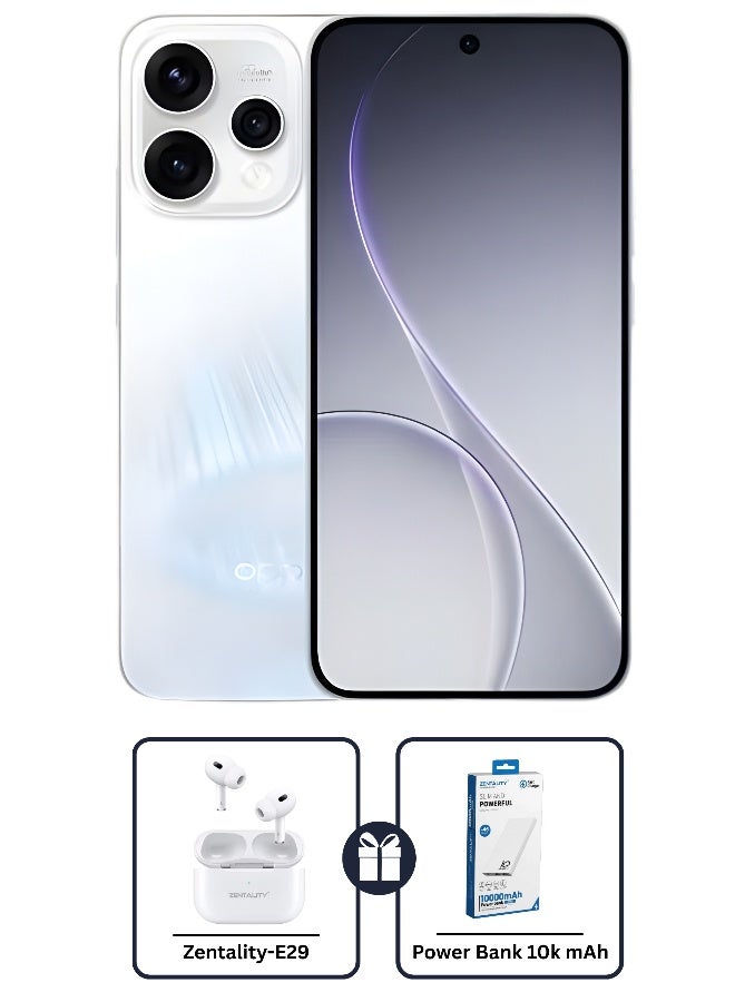 أوبو Reno15 AI Phone Dual SIM 5G Aurora White 12GB RAM 512GB + Zentality E29 Earbuds + Zentality Powerbank 10k mAh  - Middle East Version - Image 1