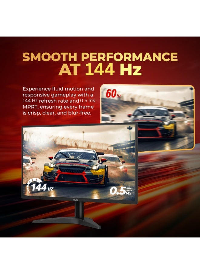 اي او سي شاشة ألعاب 24.5 بوصة، دقة Full HD 144Hz، زمن استجابة 0.5 مللي ثانية، HDR10 وAdaptiveSync، تصميم بلا إطار من 3 جوانب - Image 3